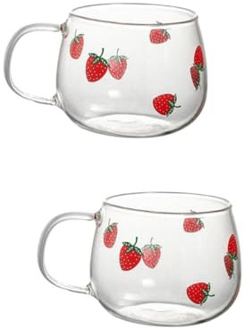 BESTonZON 2st Erdbeer-trinkglas Saftbecher Aus Glas Latte-cappuccino-tassen Bierkrug Frühstückstasse Aus Glas Overnight-oats-glas Erdbeerwasserbecher Erdbeerbecher Büro Erdbeere Keramik