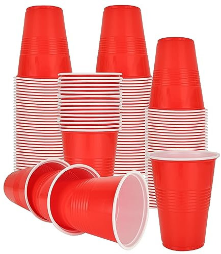 DAJAVE Set di 150 bicchieri di plastica riutilizzabili 500 ml L/16 oz, tazze rosse riutilizzabili, per feste, compleanni, matrimoni