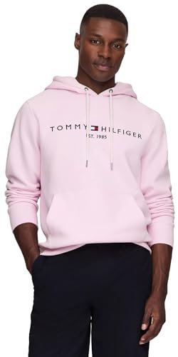 TOMMY HILFIGER Sweat à capuche en polaire brodé avec logo Tommy emblématique pour homme, collection 2024, taille M, noir, Rose simple, Medium
