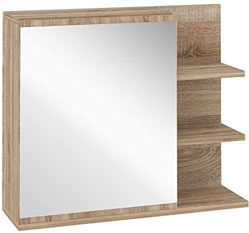 kleankin Armario de Baño con Espejo Armario con Espejo para Baño con 3 Estantes Abiertos y 1 Estante Interior Estilo Moderno 60x18x50 cm Natural