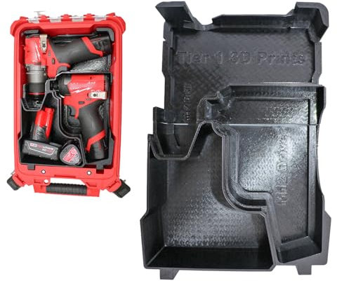 Tier 1 3D Prints Organizer for Milwaukee M12 FUEL Right Angle Impact Drill/Driver and Accessories Compatible with Milwaukee Packout (FUEL Drill/Driver & Accessories)