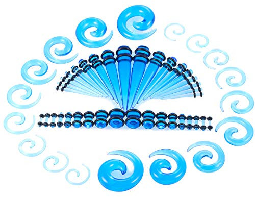 vogem 54 Stück Ohr Dehnstäbe Set 1-10mm/14G-00G Ohr Gauges Expander Set Acryl Tapers und Plugs Acrylic Spiral Tapers Body Piercing Schmuck Set für Frauen und Männer (Marineblau)