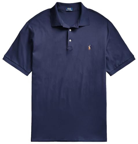 POLO RALPH LAUREN Herren-Poloshirt, kurzärmelig, weich, Französisches Marineblau mit mehrfarbigem Pony., Large Hoch