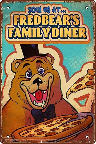 Poster, Motiv: Join Us At Fredbear's Family Diner, FNAF, Retro, Metallblech, Vintage-Schild, 30,5 x 20,3 cm, Spielzimmer, Männerhöhle, Wanddekoration