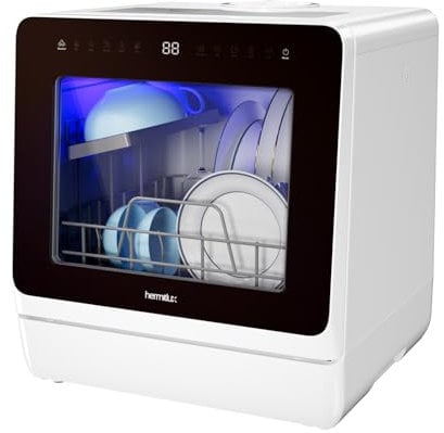 Hermitlux Table Top Dishwasher 7+3 Programmes, Mini Countertop Dishwasher with 5 Place Settings, Delayed Star Function & Child Lock