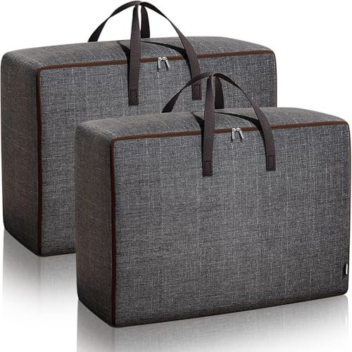 Punklong 2 PCS Bedding Storage Bags, Duvet Storage Bag, Large Storage Bags with Zips,Oxford Cloth Moving Bag, Ideal For Clothes,Pillows,Blankets,Duvets and Underbed Storage (60L*2)