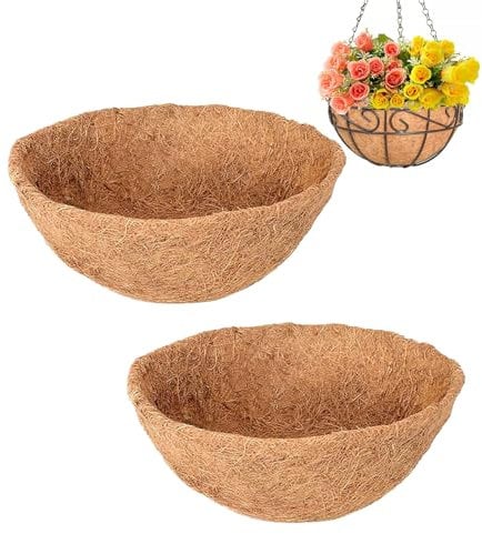 GEMMAHW Hanging Basket Liner 14 Inch Round Coco Liner 100% Natural Coconut Fiber Replacement Liners for Garden Hanging Basket Plant Flower Growth Balcony Planter Liner Replacement(2 PCS)