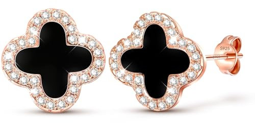 Forever Love Kleeblatt Ohrringe Rosegold Ohrringe Damen Ohrstecker Rosegold Ohrstecker Damen Schwarz Vierblättriges Kleeblatt Dupes Schmuck Geschenk Für Frauen,1.4CM