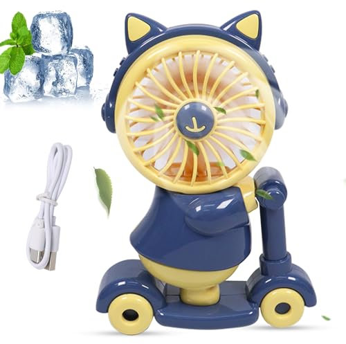 Qunkun Ventilateur manuel pour enfants - USB - En forme de skateboard - Petit ventilateur de dessin animé - Silencieux - Pour bureau, maison, extérieur - Bleu