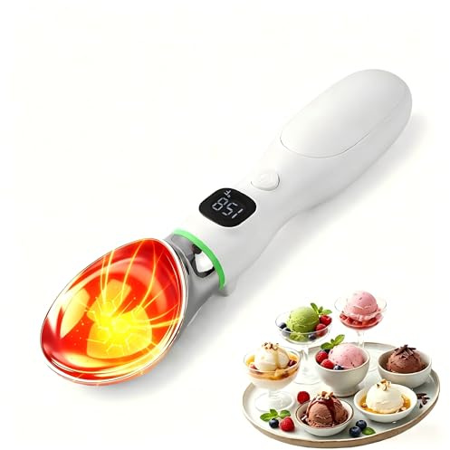 Cuillère à glace chauffante rechargeable, cuillère électrique chauffante avec écran LED et étanchéité IP67, chaleur réglable jusqu'à 70 °C pour crème glacée, gelato, sorbet, yaourt glacé, beurre ferme