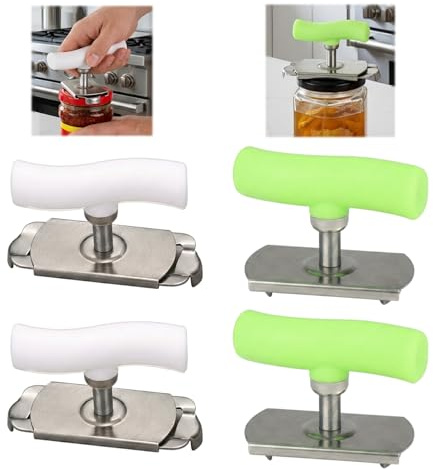 Glasöffner Schraubdeckelöffner, 4-teiliges Set Dosenöffner Flaschenöffner, praktische Alltagshelfer für Senioren, manueller Deckelöffner für Schraubgläser, 2 grüne + 2 weiße Edelstahl-Glasöffner