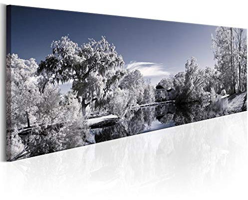 decomonkey Bilder Landschaft Winter 150x50 cm XXL 1 Teilig Leinwandbilder Bild auf Leinwand Vlies Wandbild Kunstdruck Wanddeko Wand Wohnzimmer Wanddekoration Deko Wald Natur