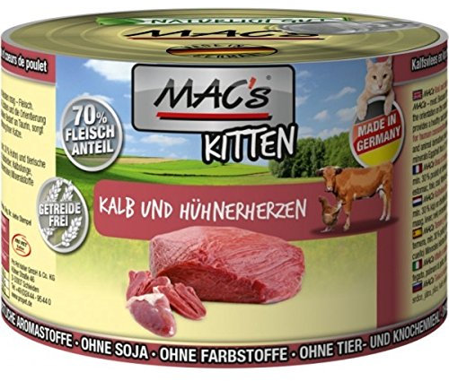 MACs Cat Kitten Comida Humeda, Ternera y Corazones de Gallina | 6 x 200 g