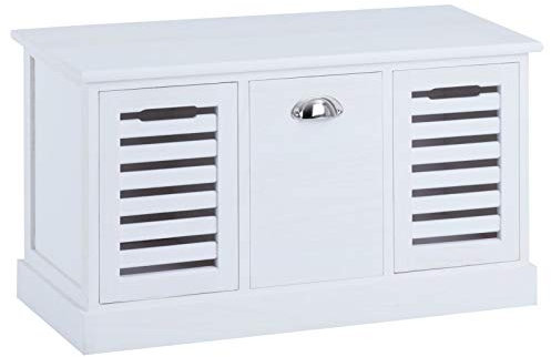 Bank mit Aufbewahrungsmöglichkeit, Trient Premiumqualität Sitzfläche und Kissen gepolstert 3 Fächer MDF Shabby Chic Vintage Retro Weiß