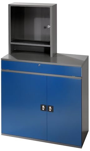 RAU | Computer-Arbeitsstation | Monitorgehäuse | 1 Ausziehboden | 2 Schubladen | Breite 1100 mm | anthrazit/enzianblau