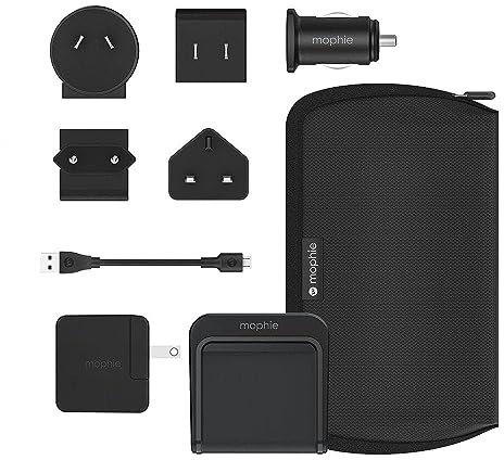 Mophie 'Charge Stream' QI-Ladegerät, kabelloser Reiselader, Global Travel Kit, Schwarz