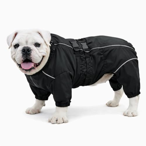 Dogs Waterproof Jacket, Lightweight Waterproof Jacket Reflective Safety Dog Raincoat Windproof Snow-proof Dog Vest for Pugs English French Bulldog American Pit Bull Black B-L