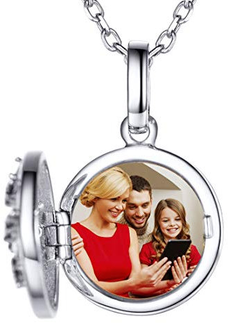SILVERCUTE Damen Foto Kette 925 Silber Runde Anhänger zum Öffnen personalisiert Zirkonia Baum des Lebens Medaillon für Bilder 1,5mm/45cm Rolokette einziges Geschenk für Geburtstag