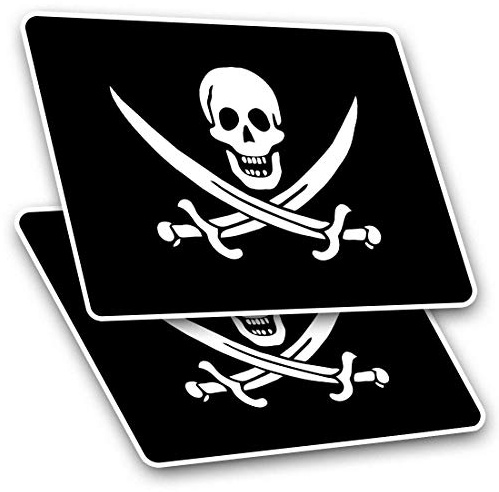 #24025 Rechteckige Aufkleber, Piratenflagge, Jolly Roger, Schiff, Totenkopf, lustige Aufkleber für Laptops, Tablets, Gepäck, Scrapbooking, Kühlschränke, 10 cm, 2 Stück