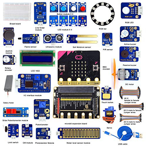 Adeept BBC Micro: Bit Sensor Starto Kit | Programmierbares Microbit-Starter-Kit für Micro: Bit mit 35 Projekten PDF Tutorials Book | Micro: Bit und Erweiterungskarte enthalten
