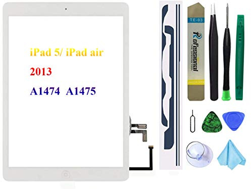 DEDIA Écran Tactile Blanc Remplacement pour iPad 5/iPad Air 2013 9,7 Pouces A1474 A1475 A1476 Digitizer Assemblée Verre avec Bouton Home + Adhésif Préinstallé + Kit Outils