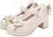 LUXMAX Womens Bow Cute Cosplay Platform Mary Janes Mid Block Heel Court Shoe Size 3UK,Beige