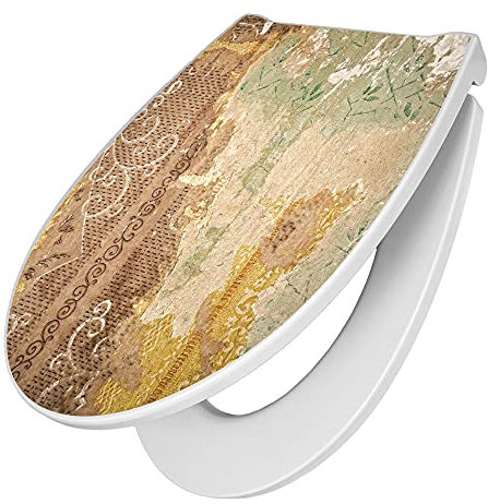 banjado Premium Toilettendeckel mit Absenkautomatik 45x38,4cm / WC Brille Soft Close/hygienischer Toilettendeckel/Klodeckel Duroplast mit Edelstahl Scharnier/Motiv Alte Tapeten