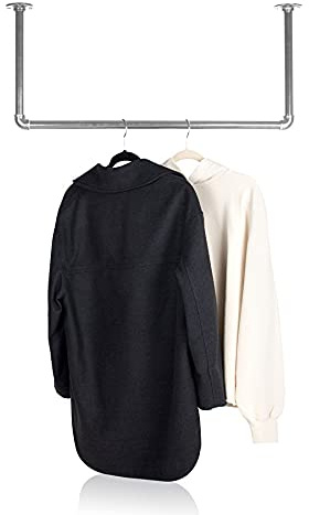 RSR Hangers Kleiderstange Industrial Look Silber Deckenmontage | Breite 100 cm x Höhe 30 cm | Garderobenstange | Ankleidezimmer | Schlafzimmer | Garderobe | begehbarer Kleiderschrank
