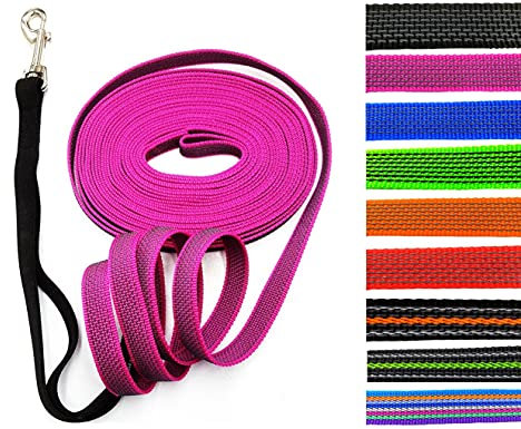 Schleppleine gummiert MIT RUCKDÄMPFER 1m - 30m / 20mm breit/für mittlere und große Hunde MIT/OHNE Handschlaufe (10m OHNE Handschlaufe, Flieder gummiert)