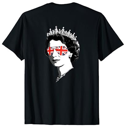 Queen Elizabeth Sonnenbrille Britische Union Jack Meme auf der Rückseite T-Shirt