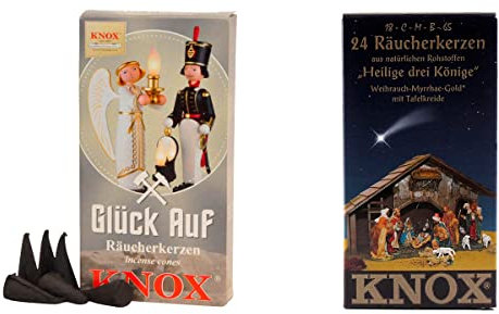 KNOX Räucherkerzen - Duftmischung Berg-Glück - 2er Set - Glück Auf + Heilige 3 Könige - 24 Stück pro Packung - Made in Germany