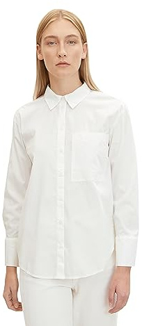 TOM TAILOR Damen Stretch Poplin Bluse mit Brusttasche