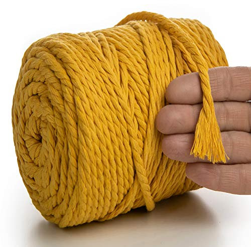 MeriWoolArt® Makramee Garn 6mm 100m Gelb, Baumwollgarn Kordel, Dicke Macrame Cord für Makramee Wandbehang, Blumenampel, Vorhang und Mehr DIY Deco (Gelb, 6mm x 100m)