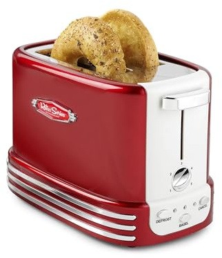 Nostalgia Retro Wide 2-Slice Toaster, Vintage Design With Crumb Tray, Cord Storage & 5 Toasting Levels, Red