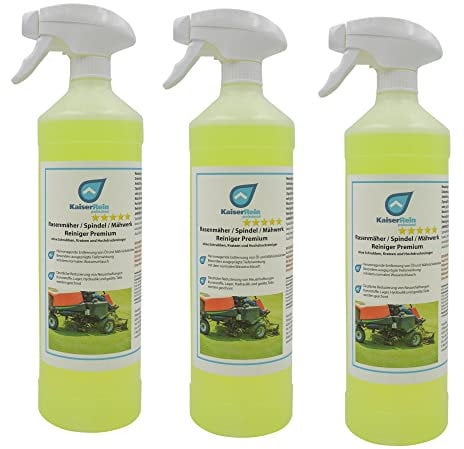 Spezial Rasenmäher,- Spindel,- Mähwerk- Reiniger Premium 3x1 L auch optimal um Rasenmäher-roboter I Mähroboter zu reinigen I Mährobboterreiniger I Maschinenreiniger