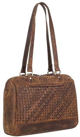 STILORD 'Cosmea' Damen Schultertasche Groß geflochtenes Leder Handtasche Frauen Vintage Business Bag City Stadt Freizeit Shopper Elegante 10 Zoll Tablettasche Echtleder, Farbe:vinto - braun