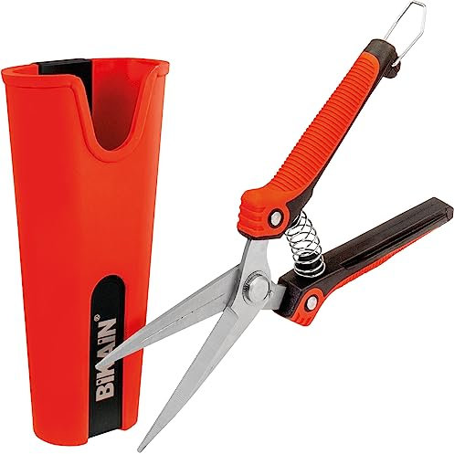 Bikain Kit de Tijera de Poda a 1 Mano y Funda - Modelo 37RKIT1 - Corte Recto Dentado y Simétrico - Sistema Universal - Mango Ergonómico y Antideslizante - Funda Flexible Multiusos - Color Rojo