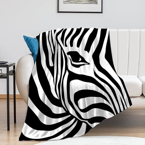 Decke 150x200 cm Schwarz-Weiß-Zebra Kuschelige Wolldecke Flauschig Weich Warm Plüsch Wohndecke 3D Tagesdecke Decke für Bett Dicke Decke Sofa Wohndecke Geschenke für Frauen Männer (150X200 cm)