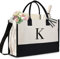 Aucuu Initiale Canvas Tragetasche, Tote Bag, Groß Canvas, Damen Handtasche, Einkaufstaschen mit Schultergurt-Reißverschlusstaschen, Personalisierte Geschenktasche für Frau Mama Lehrer Buchstabe K