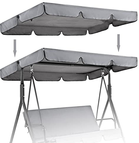 Patio Canopy Swing Cover Replacement Canopy for Swing Seat 2 & 3 Seater Swing Chair Canopy Cover Anti-UV/Waterproof Hammock Cover Top for Outdoor Garden Patio,Grey,142 * 120 * 18cm