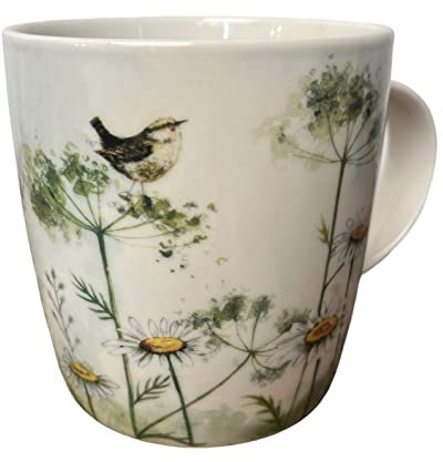 Alex Clark Wren and Cow Parsley Mug- Wildflowers - Birds - Original Artwork - Cup for Nature Lovers - Gift Ideas - Perfect for Coffee & Tea - Vegan Friendly - Designed in The UK...