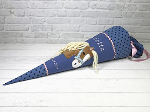 Schultüte Pferd Stoff blau Zuckertüte Mädchen 70cm