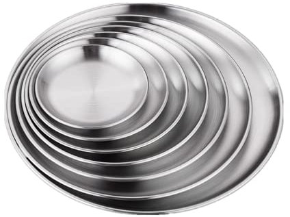 Honfitat 7-teiliges Set Korean Edelstahl Grillplatte Silber Runde Teller Western Lebensmitteltablett Gemüseteller Obst Kuchen Dessertteller Knochenform Flacher Teller