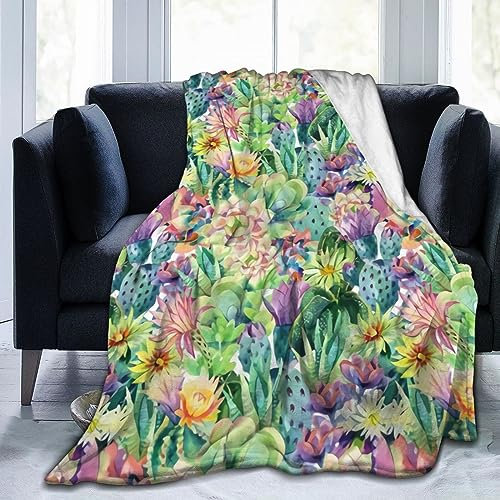 Flanelldecke mit Kaktusfeigenkaktus-Blumenmuster, superweich, gemütlich, warm, leicht, Micro-Fleece-Decke für Zuhause, 127 x 101 cm, superweiche, leichte Reise- und Campingdecke für alle Jahreszeite