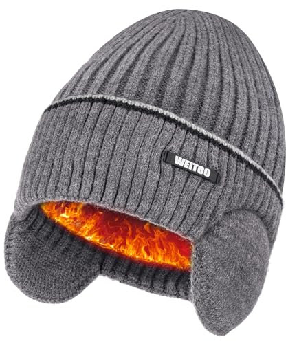 WEITOO Unisex-Winter Beanie Mütze Thermo Strickmütze Laufmützen für Herren und Damen Wintermütze mit Ohrenklappen Geschenke für Männer Fraue (Dark Grey)