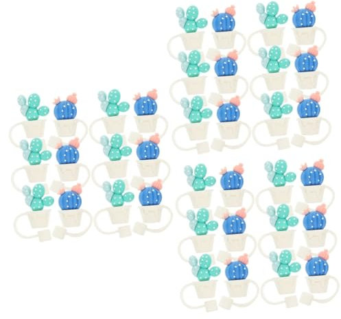 BESTonZON 36 Pièces De Paille De Cactus Paille Anti-Rides Pointes De Paille en Silicone Couvertures De Paille De Dessin Animé Casquettes PVC Mignonne Couverture De Chapeau De Paille