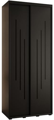 MEBLE KRYSPOL Davos 8 110 Schrank mit Zwei Schiebetüren für Schlafzimmer - Moderner Aufbewahrungsschrank mit Kleiderstange und Regalen - 235,2x110x45 cm - Schwarz Schwarz Schwarz