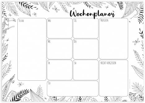 Friendly Fox Wochenplaner Block Dschungel, 2x DIN A4 Schreibtischunterlage als Kalender ohne festes Datum, Weekly Planer, Schreibblock Organisation to do, Doppelpack