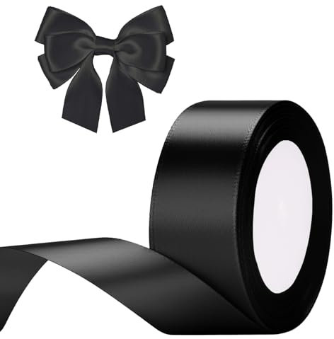 G2PLUS Schwarz Satinband 40mm, Breit Dekoration Geschenkband, 22m Schleifenband zum Bastel, Schwarz Satin Dekoband für Geschenkverpackung, Dekoration