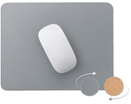 RENMTURE Doppelseitiges Mauspad, Naturkork und Kunstleder, rechteckig, für Büro und Heimarbeit, 20,3 x 27,9 cm, kleines Mauspad, rutschfest, wasserdicht, leicht zu reinigen, Grau